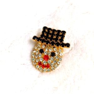 Vintage Christmas Holiday Snowman Rhinestone Brooche